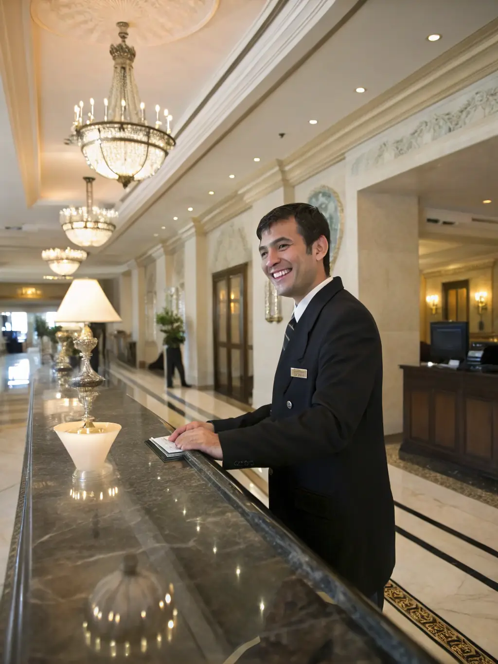 A concierge assisting a guest with travel arrangements or providing information about local attractions, showcasing the personalized service offered by the resort.